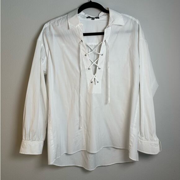 Elliot Lauren White Cotton Blend Lace-Up Blouse Women's Medium - Picture 1 of 5